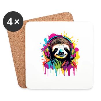 Kopfhörer / Audio / Musik / Tier / Faultier / cool - Untersetzer (4er-Set) - Weiß - Vorne