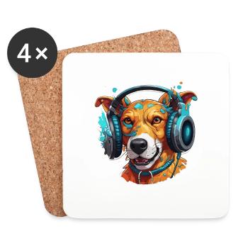 Headphones / Audio / Music / Animal / Dog / Cool - Coasters (set of 4) - white - Front