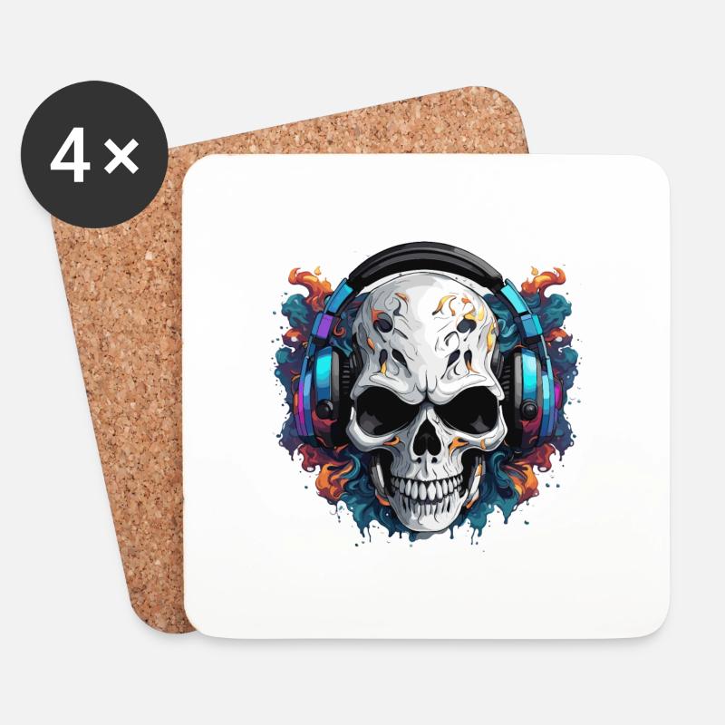 Kopfhörer / Audio / Musik / Totenkopf / cool - Untersetzer (4er-Set) - Weiß