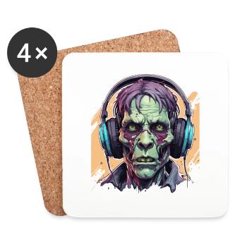 Casque / Audio / Musique / Zombie / Morts-vivants / Cool - Dessous de verre (lot de 4) - blanc - Devant