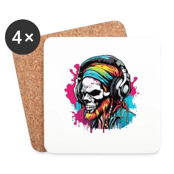 Casque / Audio / Musique / Skull / Cool - Dessous de verre (lot de 4) - blanc - Devant
