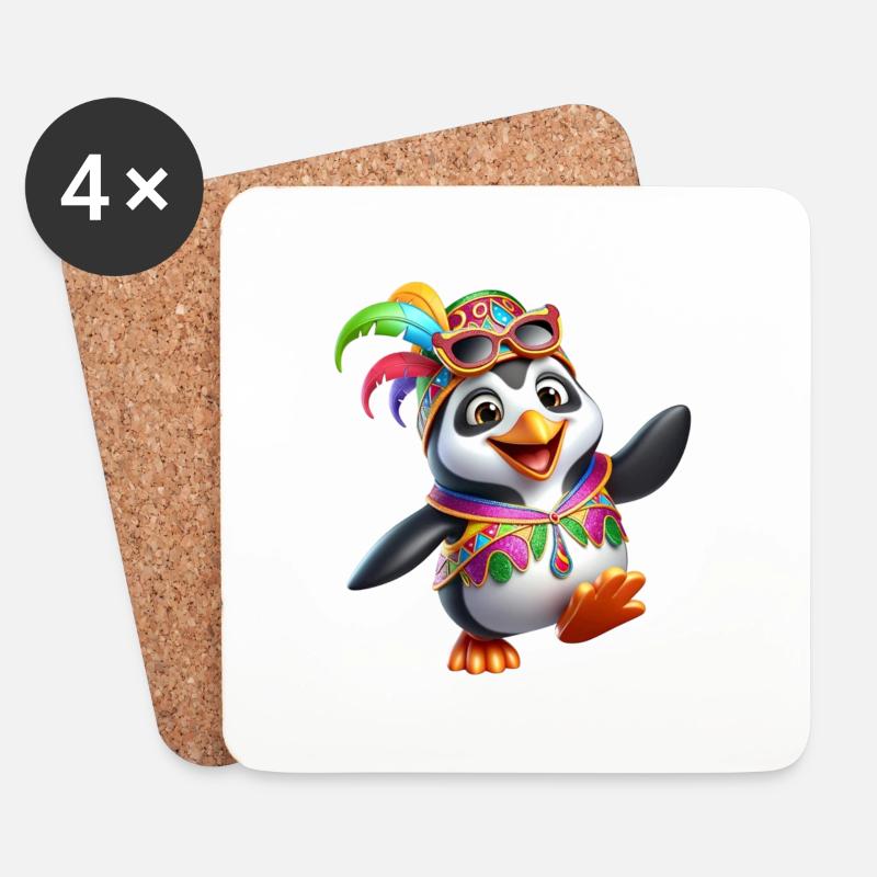 Karneval Pinguin - Untersetzer (4er-Set) - Weiß