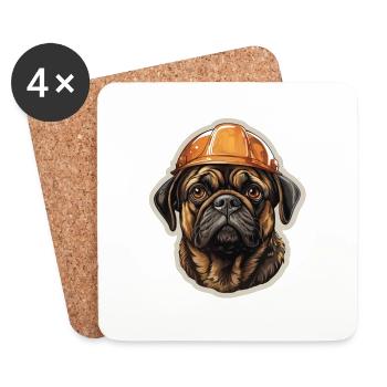 Pug as a builder - Coasters (set of 4) - white - Front