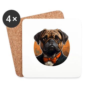 Pug vintage colors and tuxedo - Coasters (set of 4) - white - Front
