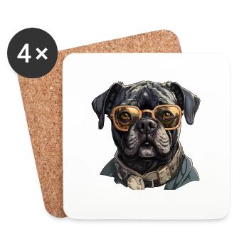 Mops mit Sonnenbrille - Untersetzer (4er-Set) - Weiß - Vorne