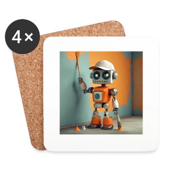 mignon petit robot vintage futuriste orange - Dessous de verre (lot de 4) - blanc - Devant