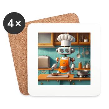 niedlicher kleiner orangefarbener futuristischer Vintage-Robo - Untersetzer (4er-Set) - Weiß - Vorne