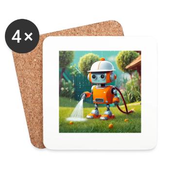 mignon petit robot vintage futuriste orange - Dessous de verre (lot de 4) - blanc - Devant