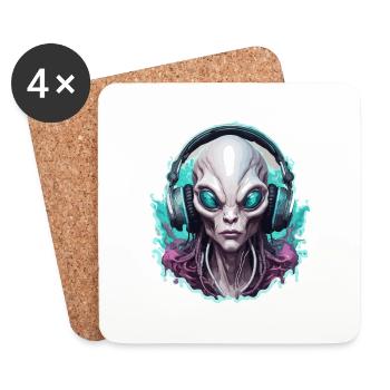 Casque / Audio / Musique / Alien / Tout / Cool - Dessous de verre (lot de 4) - blanc - Devant
