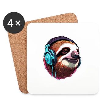 Headphones / Audio / Music / Animal / Sloth / Cool - Coasters (set of 4) - white - Front