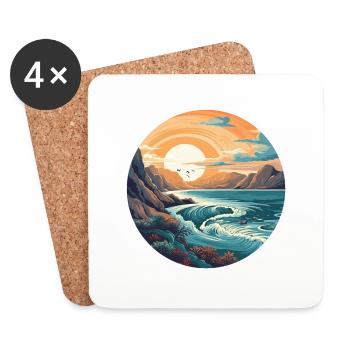 Plage rocheuse - Dessous de verre (lot de 4) - blanc - Devant