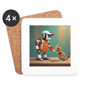 niedliche kleine orangefarbene futuristische Vintage-Roboter - Untersetzer (4er-Set) - Weiß - Vorne