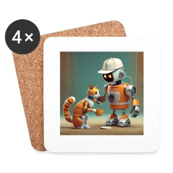 niedliche kleine orangefarbene futuristische Vintage-Roboter - Untersetzer (4er-Set) - Weiß - Vorne