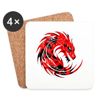 Fantasy Drache Anime Drachenkopf Mythisches Reptil - Untersetzer (4er-Set) - Weiß - Vorne