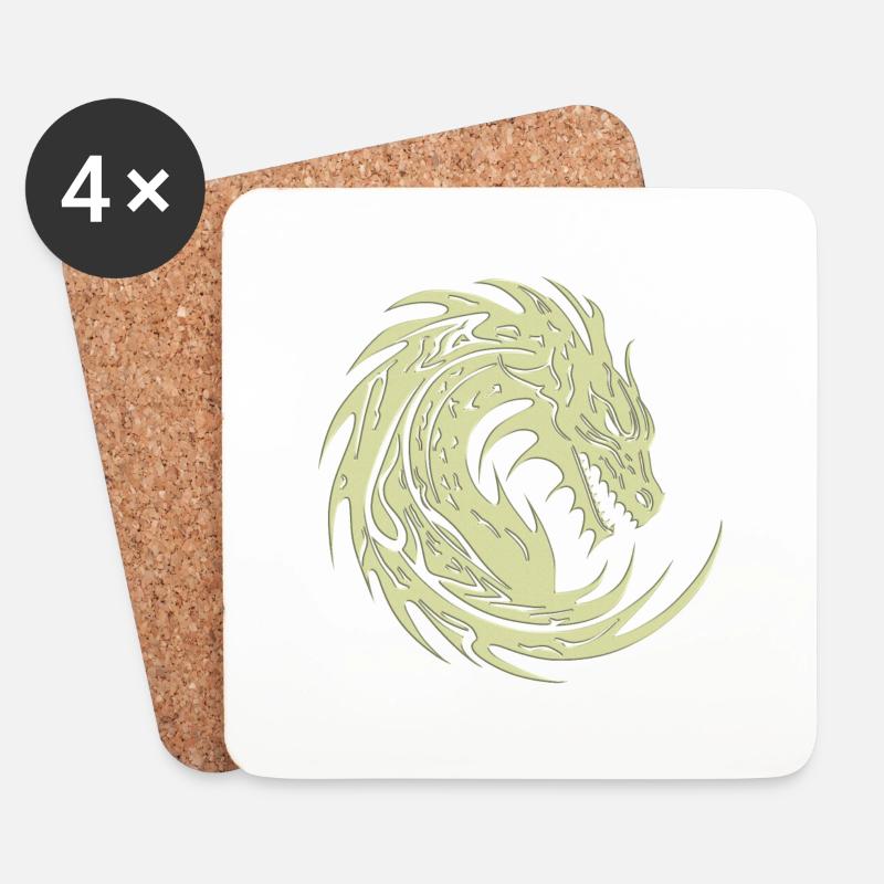 Fantasy Drache Anime Drachenkopf Mythisches Reptil - Untersetzer (4er-Set) - Weiß