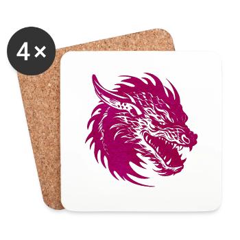 Fantasy Drache Anime Drachenkopf Mythisches Reptil - Untersetzer (4er-Set) - Weiß - Vorne
