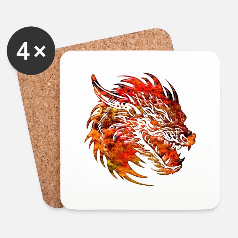 Fantasy Dragon Anime Drakhuvud Mytiska reptil - Underlägg (4-pack) - vit