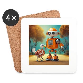 mignon petit robot se promène avec sa dinde extraterrestre - Dessous de verre (lot de 4) - blanc - Devant