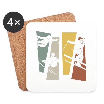 Ski rétro vintage - Dessous de verre (lot de 4) - blanc - Devant