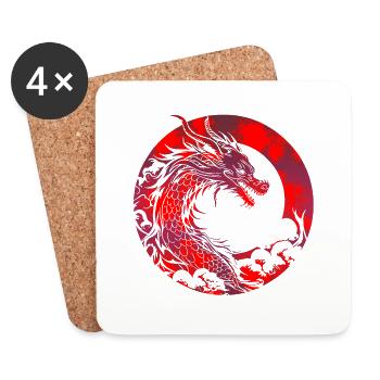 Fantasy Drache Anime Drachenkopf Mythisches Reptil - Untersetzer (4er-Set) - Weiß - Vorne
