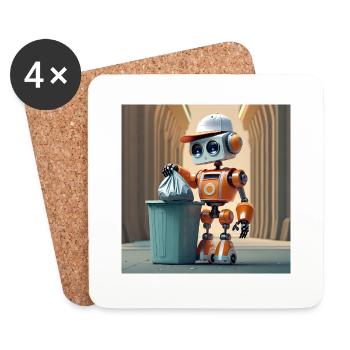 niedlicher kleiner orangefarbener futuristischer Vintage-Roboter - Untersetzer (4er-Set) - Weiß - Vorne