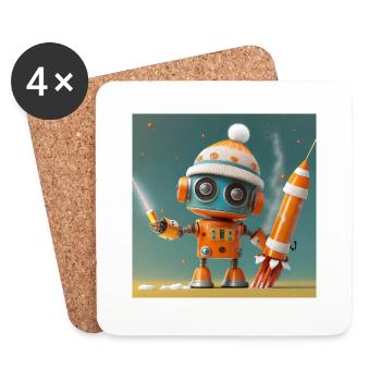 robot lance des fusées pour le réveillon du Nouvel An - Dessous de verre (lot de 4) - blanc - Devant