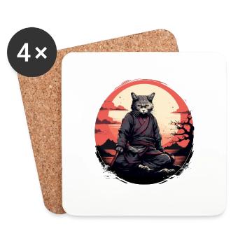 Cat samurai - Coasters (set of 4) - white - Front