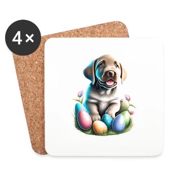 Labrador Retriever Pâques Oeufs de Pâques chien chiot - Dessous de verre (lot de 4) - blanc - Devant
