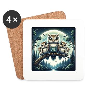 Famille de hiboux - Dessous de verre (lot de 4) - blanc - Devant