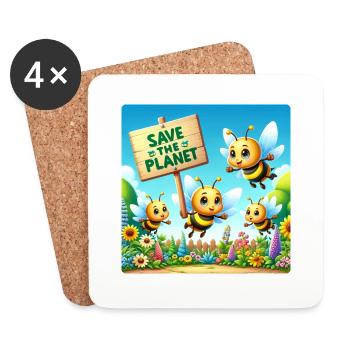 Famille d’abeilles - Dessous de verre (lot de 4) - blanc - Devant
