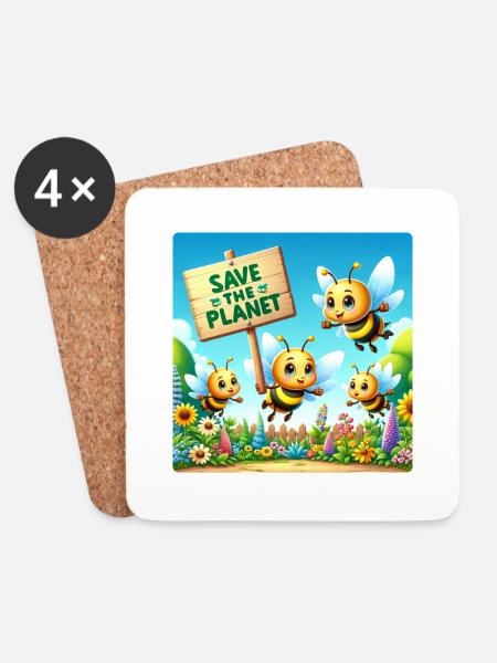 Bienen Familie - Untersetzer (4er-Set) - Weiß