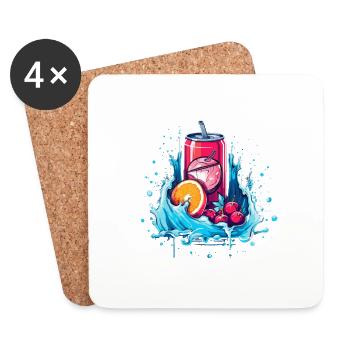 Cadeau de boisson gazeuse à la cerise - Dessous de verre (lot de 4) - blanc - Devant