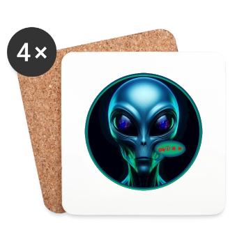 Alien - was will uns der Ausserirdische sagen? - Untersetzer (4er-Set) - Weiß - Vorne