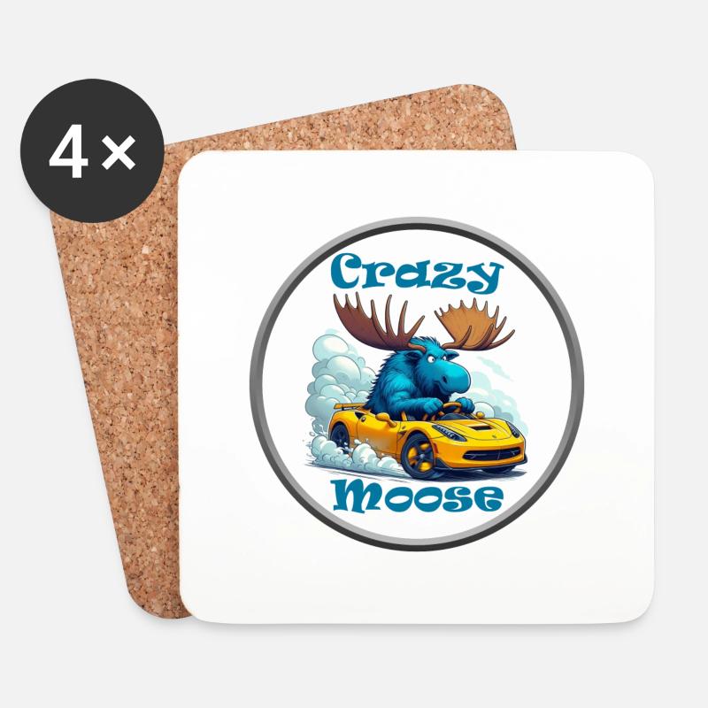 Crazy Moose Power - Untersetzer (4er-Set) - Weiß