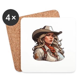 Cow Girl / Wild West / Desert / Lasso / Rodeo - Coasters (set of 4) - white - Front