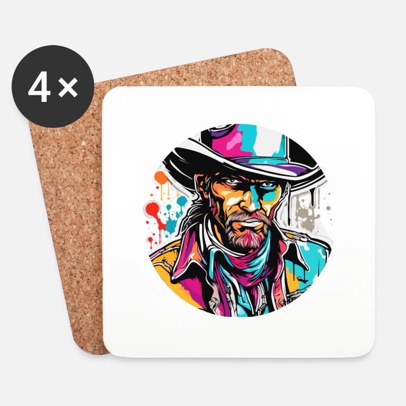 Cowboy / Wilde Westen / Wüste / Lasso / Rodeo - Untersetzer (4er-Set) - Weiß