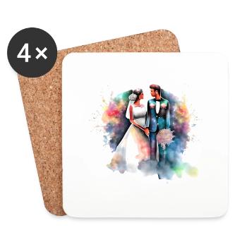 Jeunes mariés, mariée, marié, mariage, couple de mariage - Dessous de verre (lot de 4) - blanc - Devant