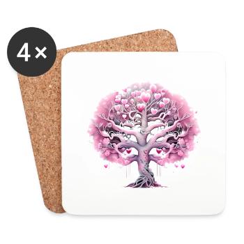 Arbre de vie Amour Arbre de vie Saint-Valentin - Dessous de verre (lot de 4) - blanc - Devant