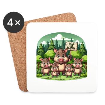 Famille de sangliers - Dessous de verre (lot de 4) - blanc - Devant