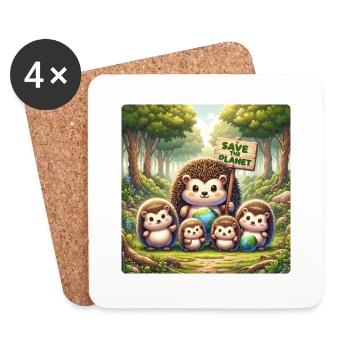 Famille de hérissons - Dessous de verre (lot de 4) - blanc - Devant
