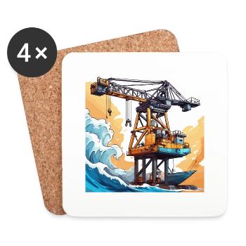 Kran / Baustelle / Seilwinde / Kransystem - Untersetzer (4er-Set) - Weiß - Vorne