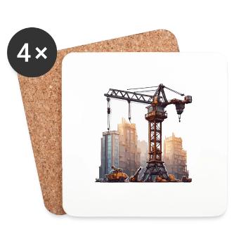 Kran / Baustelle / Seilwinde / Kransystem - Untersetzer (4er-Set) - Weiß - Vorne