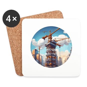 Kran / Baustelle / Seilwinde / Kransystem - Untersetzer (4er-Set) - Weiß - Vorne