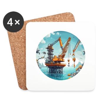 Kran / Baustelle / Seilwinde / Kransystem - Untersetzer (4er-Set) - Weiß - Vorne