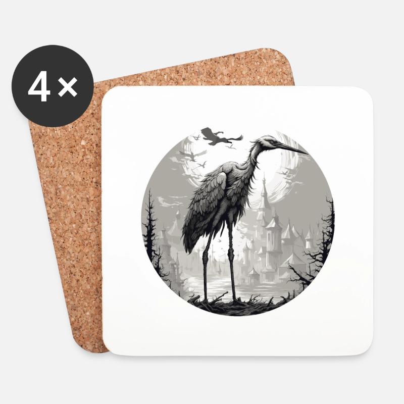 Kranich / Vogel / fliegen / Zugvogel /Tier / Zoo - Untersetzer (4er-Set) - Weiß
