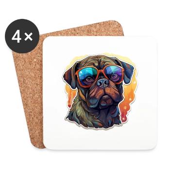 Carlin couleurs rétro vintage avec lunettes de soleil - Dessous de verre (lot de 4) - blanc - Devant