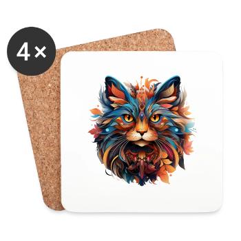 Katze Farbenfroh - Untersetzer (4er-Set) - Weiß - Vorne