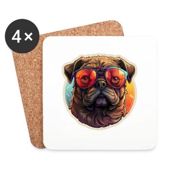 Carlin couleurs rétro vintage avec lunettes de soleil - Dessous de verre (lot de 4) - blanc - Devant