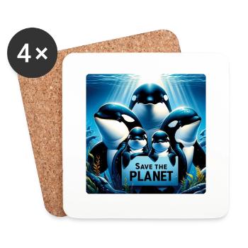 Famille d’orques - Dessous de verre (lot de 4) - blanc - Devant