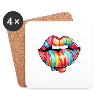 Bouche / Lèvres / Dents / Langue / Sourire / Baiser - Dessous de verre (lot de 4) - blanc - Devant